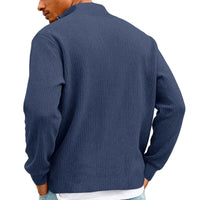 Men's Waffle Long Sleeve Polo T-Shirt – Casual Loose Fit Zipper Collar Sweatshirt