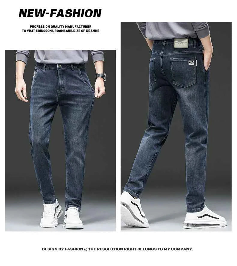Men's Belted Straight Stretch Jeans – Korean Fashion Casual Denim Pants