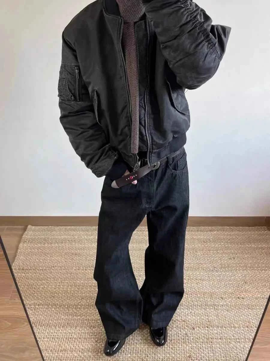 Men's Black Red Selvedge Jeans – Raw Denim Wide Leg Micro Flare Pants