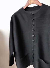 Women's Bat Sleeve Pleated T-Shirt Jacket – Loose Fit Single Breasted Top
