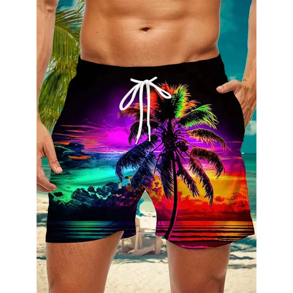 Men's Tropical Palm Tree Board Shorts– 3D Print Summer Beach Shorts 2025