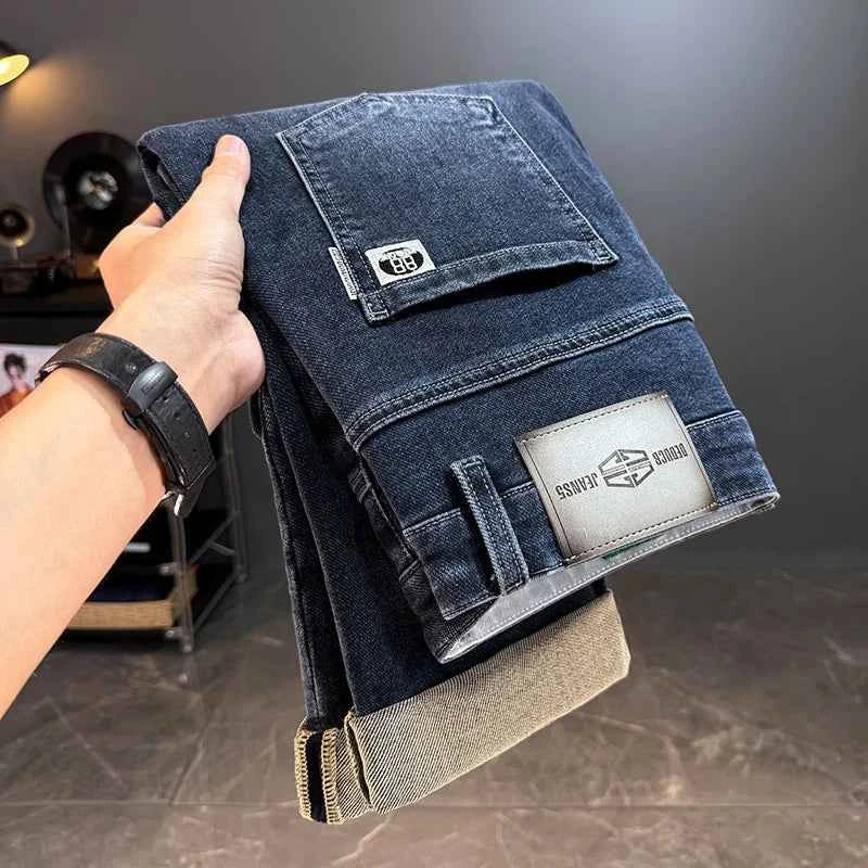 Men's Belted Straight Stretch Jeans – Korean Fashion Casual Denim Pants