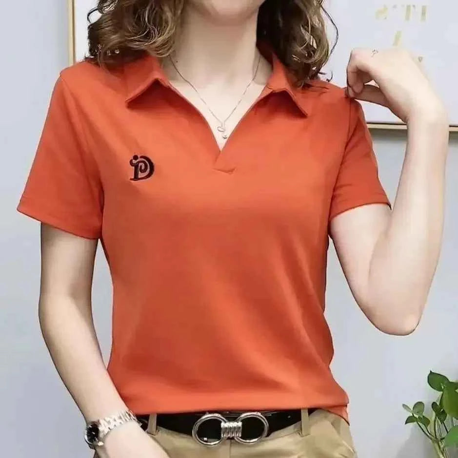 Women's embroidered polo t-shirt – Slim Fit Elegant Korean Summer Graphic Tee 2025