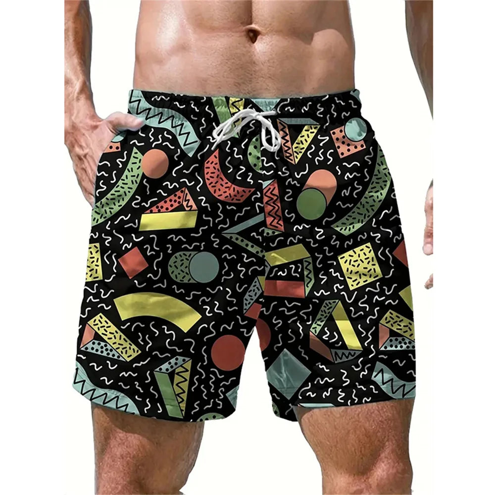 Men's 3D Print Skateboard Board Shorts – Funny Drawstring Beach Swim Trunks