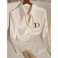 Women's Acetate Satin White Shirt – High-End Western Style Elegant Blouse