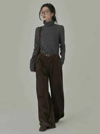 Women's Striped Long Sleeve Turtleneck T-Shirt – Cozy Elegant Korean Style Casual Spring T-Shirt
