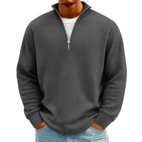 Men's Waffle Long Sleeve Polo T-Shirt – Casual Loose Fit Zipper Collar Sweatshirt