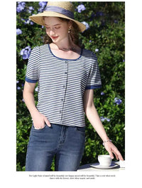 I BELIEVE YOU Women's Striped Slim Knit Top – Casual Retro Summer Round Neck Tee