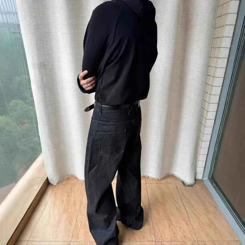 Men's Black Red Selvedge Jeans – Raw Denim Wide Leg Micro Flare Pants